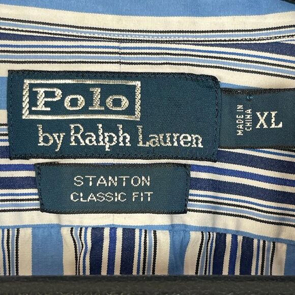 Polo Ralph Lauren Mens XL 100% Cotton Long Sleeve Button Down‎ Blue Striped Pony - Picture 2 of 7
